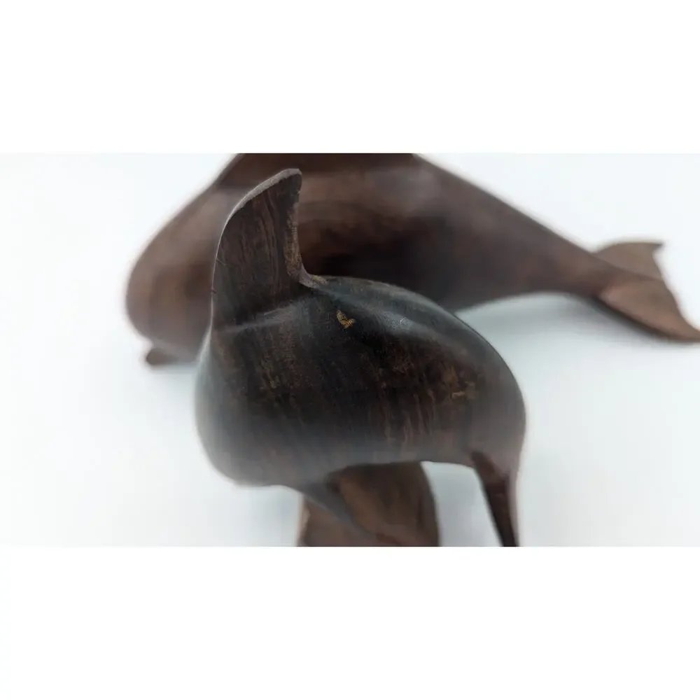 Set 2 Vintage Hand Carved Ironwood Dolphin Sculptures Figures Dolphins 9" and 5" - Picture 7 of 12